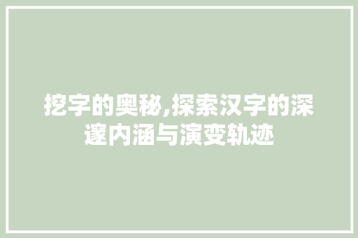 挖字的奥秘,探索汉字的深邃内涵与演变轨迹