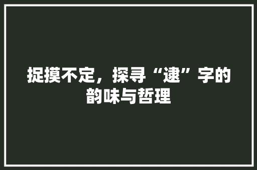捉摸不定，探寻“逮”字的韵味与哲理