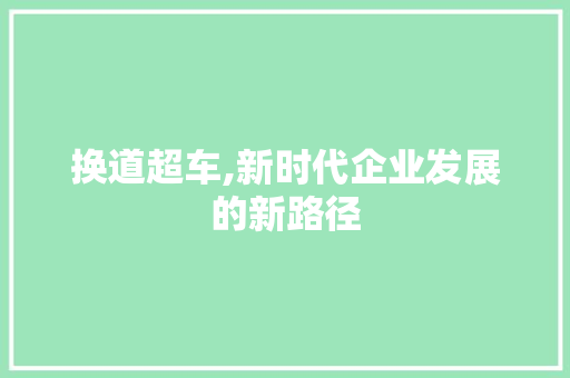 换道超车,新时代企业发展的新路径