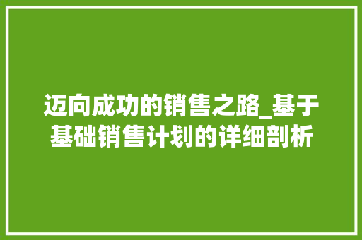 迈向成功的销售之路_基于基础销售计划的详细剖析