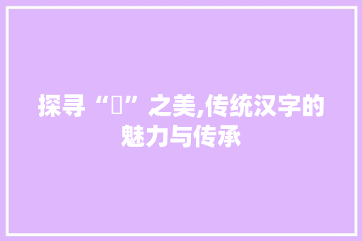 探寻“媞”之美,传统汉字的魅力与传承 汉字拼音