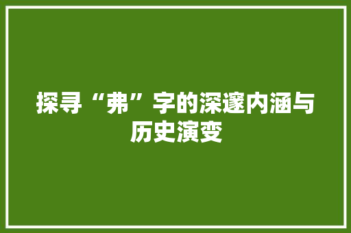 探寻“弗”字的深邃内涵与历史演变
