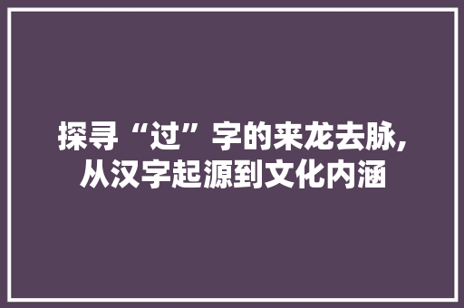 探寻“过”字的来龙去脉,从汉字起源到文化内涵