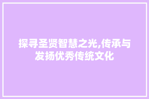 探寻圣贤智慧之光,传承与发扬优秀传统文化