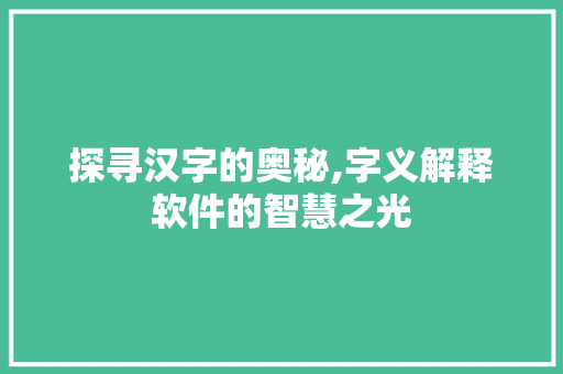 探寻汉字的奥秘,字义解释软件的智慧之光
