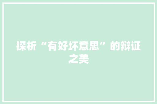 探析“有好坏意思”的辩证之美