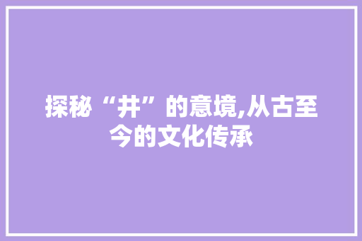 探秘“井”的意境,从古至今的文化传承