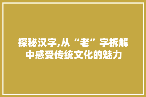 探秘汉字,从“老”字拆解中感受传统文化的魅力