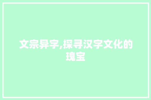 文宗异字,探寻汉字文化的瑰宝