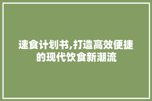 速食计划书,打造高效便捷的现代饮食新潮流