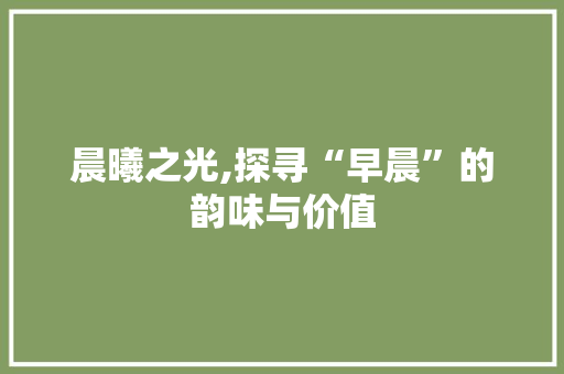 晨曦之光,探寻“早晨”的韵味与价值