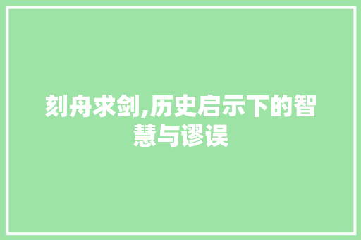 刻舟求剑,历史启示下的智慧与谬误