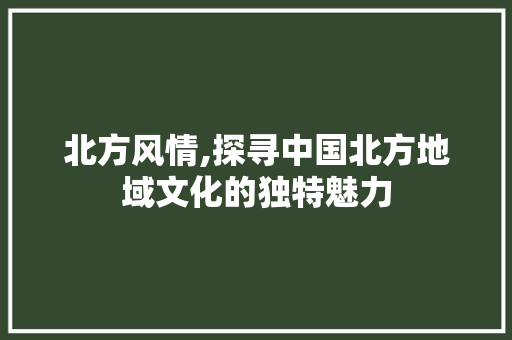 北方风情,探寻中国北方地域文化的独特魅力