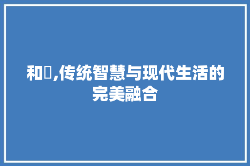 和舤,传统智慧与现代生活的完美融合