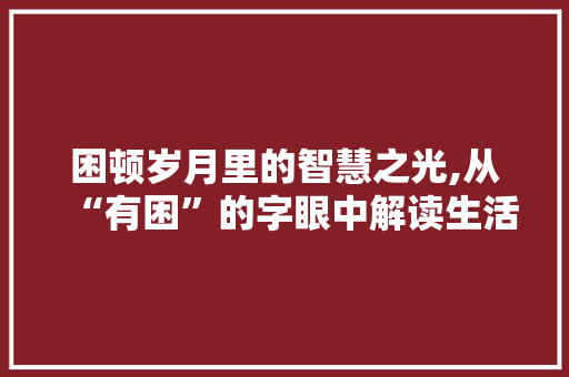 困顿岁月里的智慧之光,从“有困”的字眼中解读生活哲学 短语