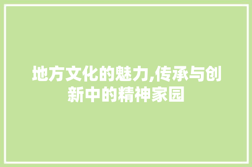 地方文化的魅力,传承与创新中的精神家园