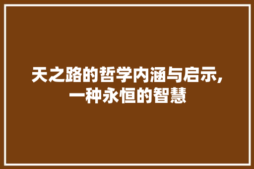 天之路的哲学内涵与启示,一种永恒的智慧