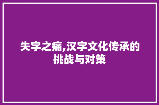 失字之痛,汉字文化传承的挑战与对策 近义词汇
