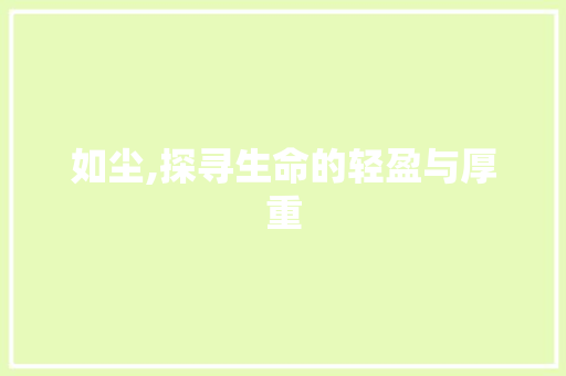 如尘,探寻生命的轻盈与厚重