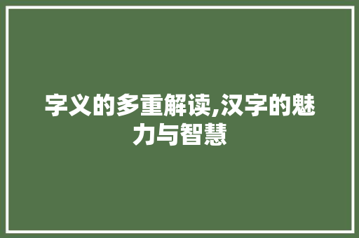 字义的多重解读,汉字的魅力与智慧