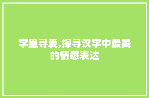 字里寻爱,探寻汉字中最美的情感表达