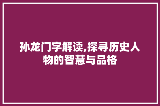 孙龙门字解读,探寻历史人物的智慧与品格