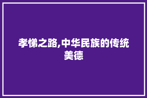 孝悌之路,中华民族的传统美德