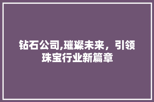 钻石公司,璀璨未来，引领珠宝行业新篇章