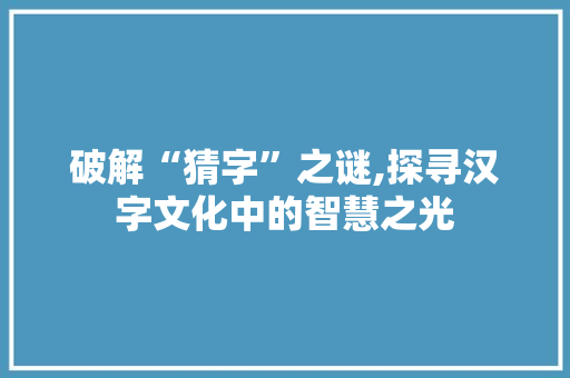破解“猜字”之谜,探寻汉字文化中的智慧之光