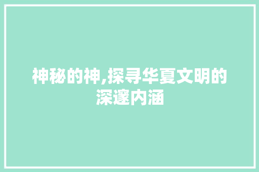 神秘的神,探寻华夏文明的深邃内涵