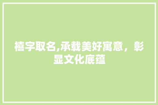 禧字取名,承载美好寓意，彰显文化底蕴 诗词佳句
