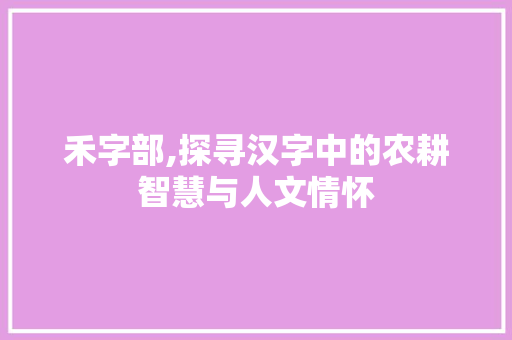 禾字部,探寻汉字中的农耕智慧与人文情怀 短语