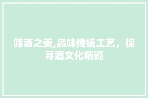 筛酒之美,品味传统工艺，探寻酒文化精髓