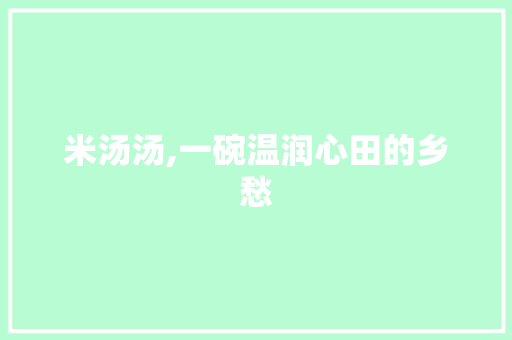 米汤汤,一碗温润心田的乡愁