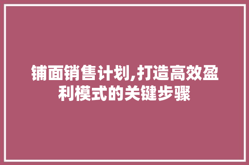铺面销售计划,打造高效盈利模式的关键步骤