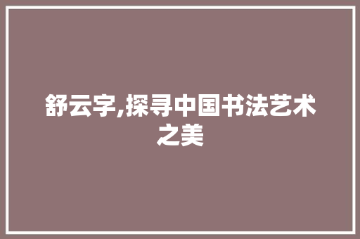 舒云字,探寻中国书法艺术之美