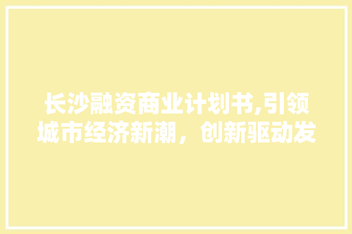 长沙融资商业计划书,引领城市经济新潮，创新驱动发展新篇章
