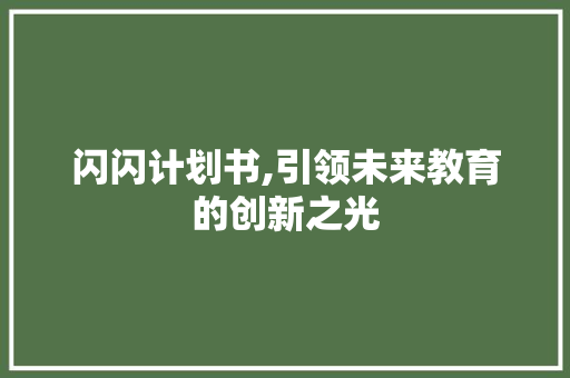 闪闪计划书,引领未来教育的创新之光
