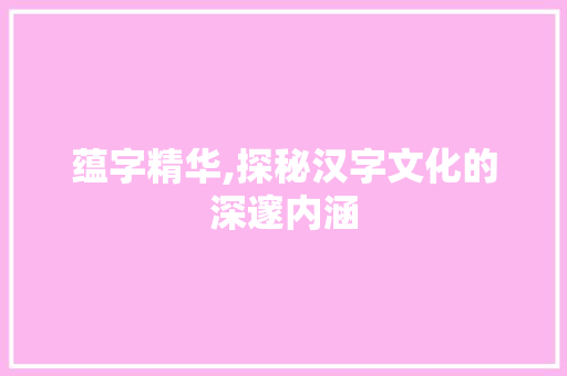 蕴字精华,探秘汉字文化的深邃内涵