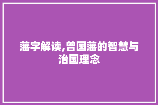 藩字解读,曾国藩的智慧与治国理念