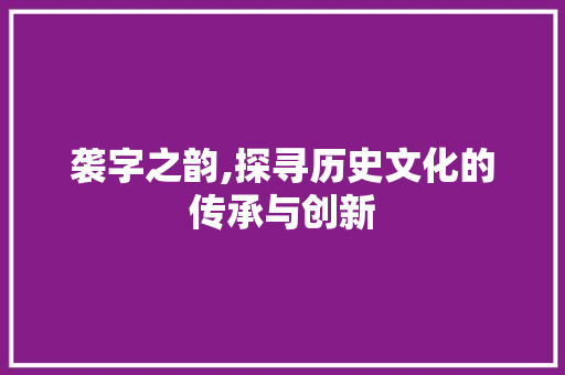 袭字之韵,探寻历史文化的传承与创新