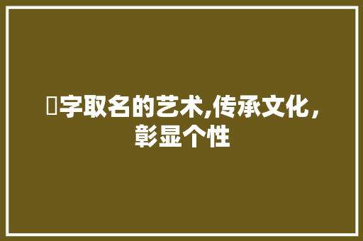 詍字取名的艺术,传承文化，彰显个性