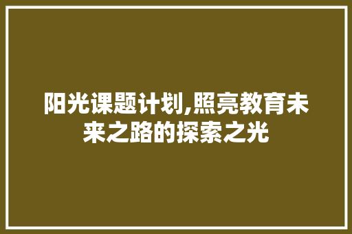 阳光课题计划,照亮教育未来之路的探索之光