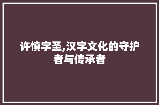 许慎字圣,汉字文化的守护者与传承者
