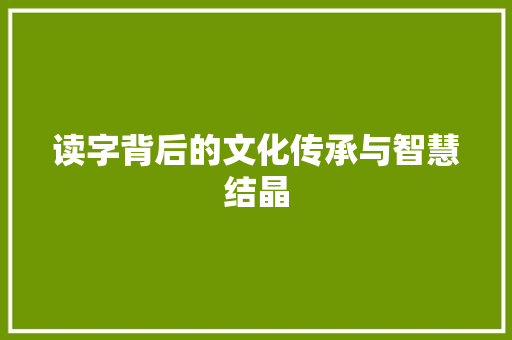 读字背后的文化传承与智慧结晶