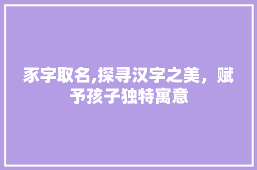 豕字取名,探寻汉字之美，赋予孩子独特寓意
