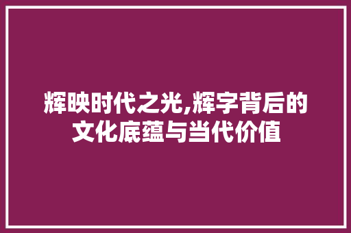 辉映时代之光,辉字背后的文化底蕴与当代价值