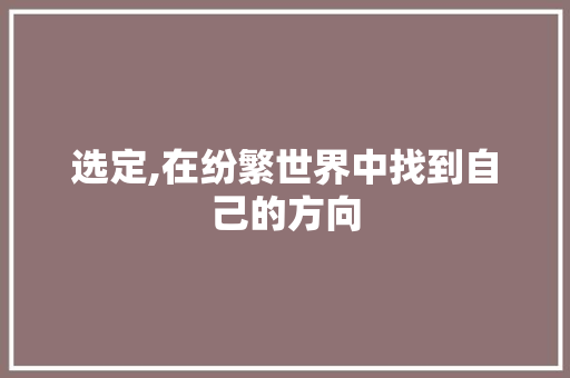 选定,在纷繁世界中找到自己的方向