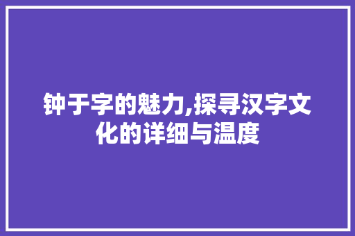 钟于字的魅力,探寻汉字文化的详细与温度
