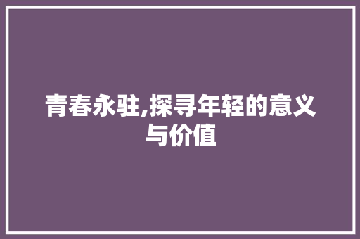 青春永驻,探寻年轻的意义与价值 汉字拼音